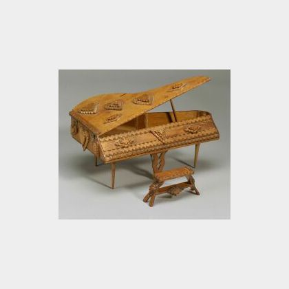 Miniature Notch-carved Grand Piano with Bench