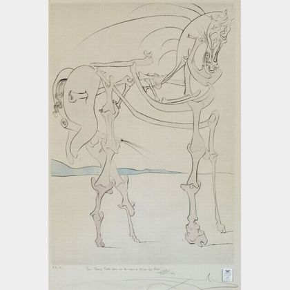 Attributed to Salvador Dali (Spanish, 1904-1989) Lot of Two Prints: Plate Five from QUEVEDOS VISIONER