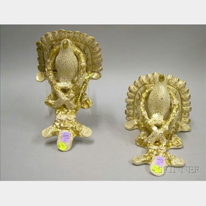 Pair of Gilt Highlighted Ceramic Bird in Branches Figural Wall Brackets