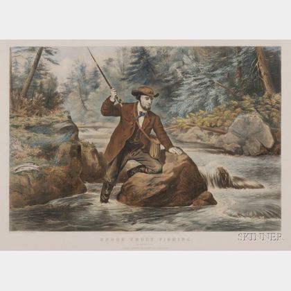 Currier and Ives, publishers (American, 1857-1907) Brook Trout Fishing. An Anxious Moment.