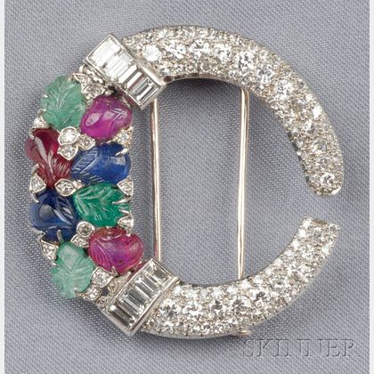 Art Deco Diamond and Gem-set Tutti Frutti Brooch