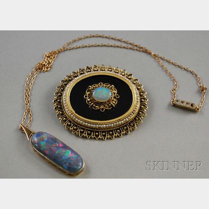Two Low-karat Gold and Opal Jewelry Items