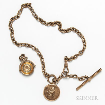 14kt Gold Watch Chain and Gold-filled Embroidered Fob