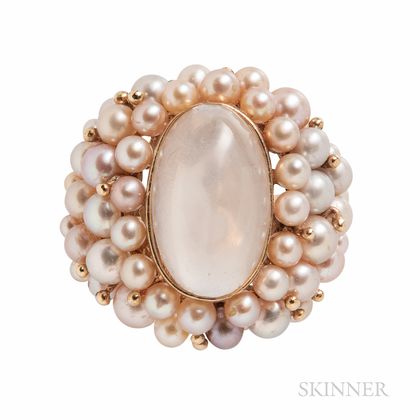 14kt Gold, Moonstone, and Cultured Pearl Ring