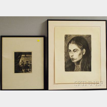 American/Continental School, 19th/20th Century Four Etchings: Raphael Soyer (American, 1899-1987),Head of a Woman
