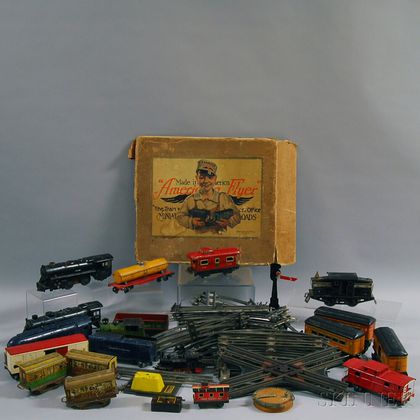 Group of Mostly American Flyer Pressed Metal Toy Train Cars