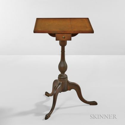 Cherry Inlaid Candlestand with Drawer