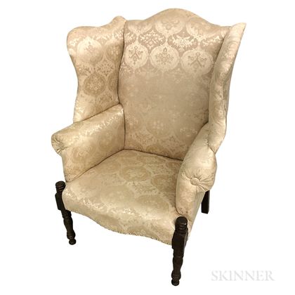 Country Turned, Painted, and Upholstered Wing Chair