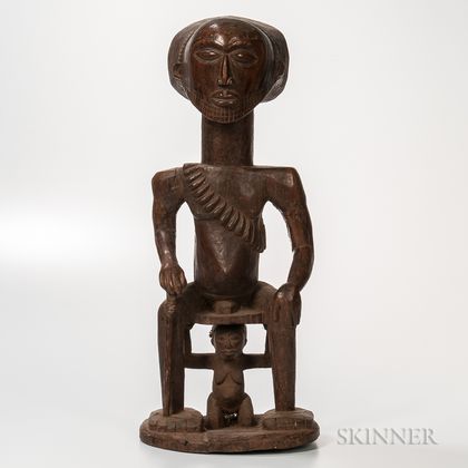 Hemba-style Carved Wood Seated Male Figure