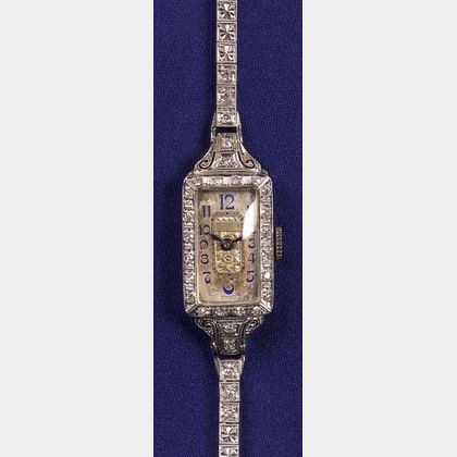 Lady&#39;s Art Deco Platinum and Diamond Wristwatch