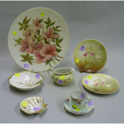 Eight Assorted Decorated Porcelain and Glass Articles