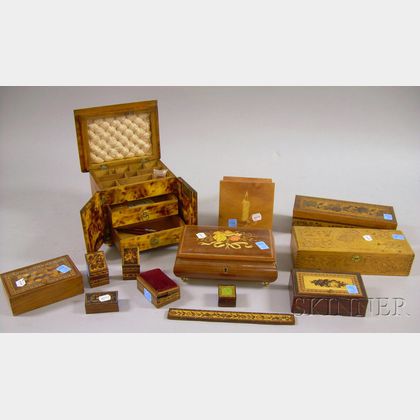 Twelve Small Sewing Boxes, Stamp Boxes, and Music Boxes