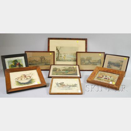 Nine Small Framed 19th Century Prints and Other Items