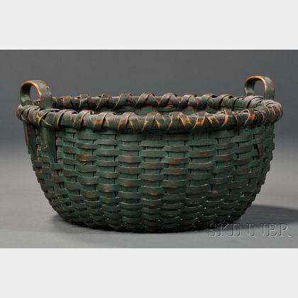 Green-painted Woven Splint Basket