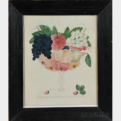 American School, 19th Century Still Life of Fruit in a Glass Compote.
