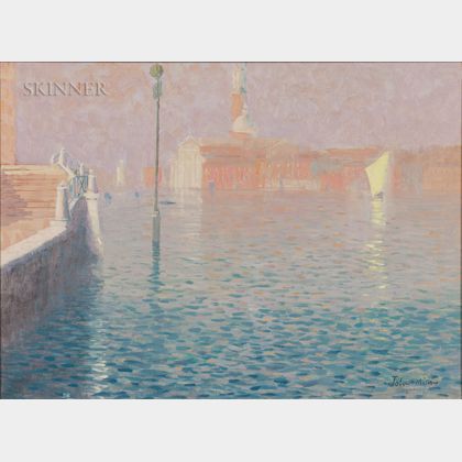 John Miller (British, 1931-2002) Venice, Misty Evening Light