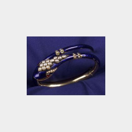 Antique 14kt Gold, Enamel, and Seed Pearl Bracelet