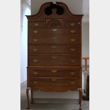 Queen Anne Style Carved Walnut Two-part Bonnet-top Highboy. 