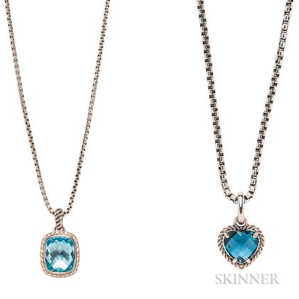 Two Sterling Silver and Blue Topaz Pendant Necklaces, David Yurman