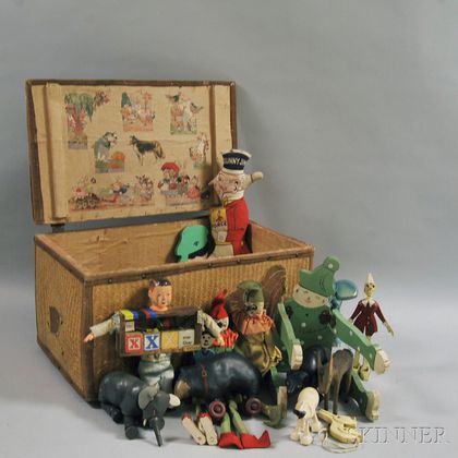 Lift-top Straw Toy Chest with Applied Cloth Elephant and Chickens