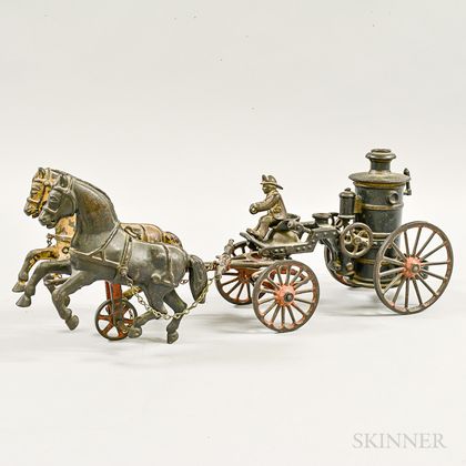 Polychrome Cast Iron Horse-drawn Fire Pumper Wagon