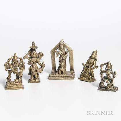 Five Small Brass Votive Figures of Durga