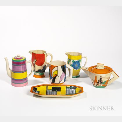Six Clarice Cliff Pottery Items