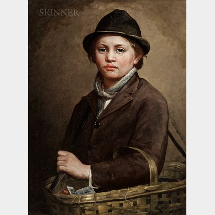 Charles Noel Flagg (American, 1848-1916) Portrait of a Peddler Boy with a Basket