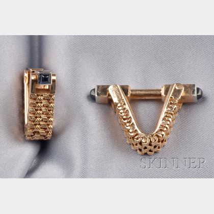 18kt Gold and Sapphire Cuff Links, Cartier, Paris