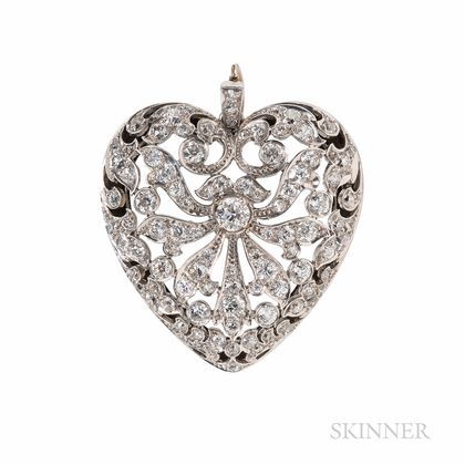 Edwardian Platinum and Diamond Heart Pendant/Brooch
