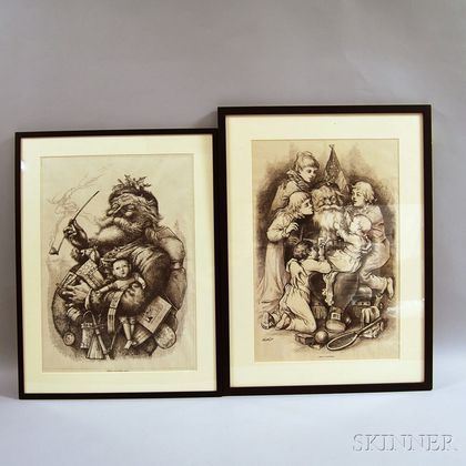 Pair of Framed Thomas Nast for Harper's Weekly Christmas-themed Prints