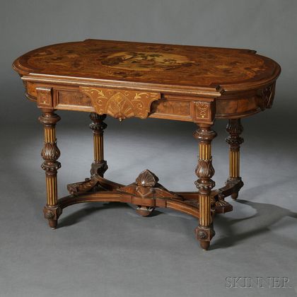 American Renaissance Revival Marquetry and Parcel-gilt Center Table