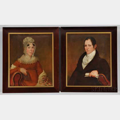 American School, 19th Century Portraits of John Nielson and His Wife Lydia (Mendenhall),Harrisburg, Pennsylvania