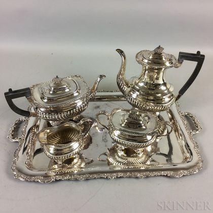 English Silver-plated Four-piece Tea Service with Tray