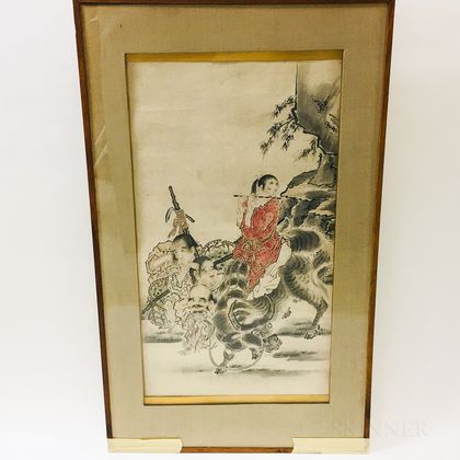 Framed Japanese Scroll of a Figural Scene