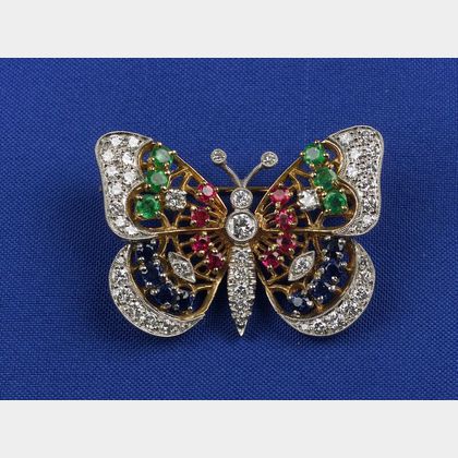 18kt Gold and Gem-set Butterfly Brooch