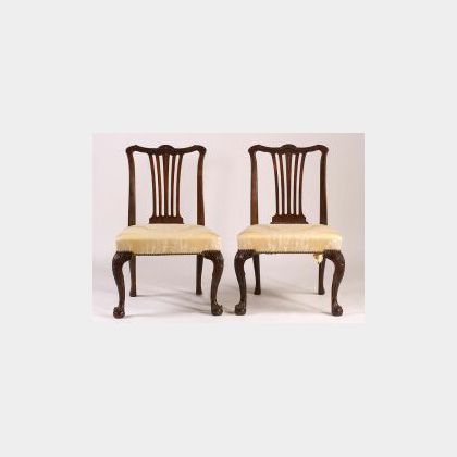 Pair of Irish Georgian Carved Walnut Side Chairs