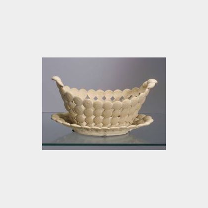 Wedgwood Cane Ware Biscuit Molded Basket and Stand