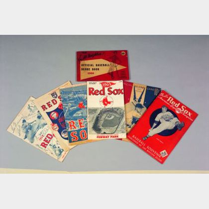 Six Vintage Boston Red Sox Score Card Programs, a Booklet, and a Score Book