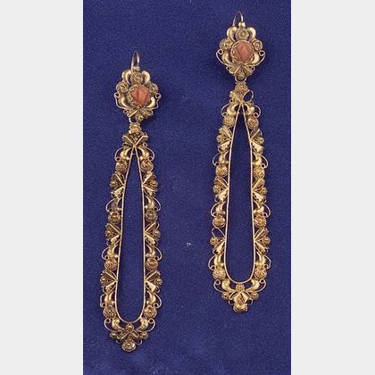 Antique 18kt Gold and Coral Earpendants