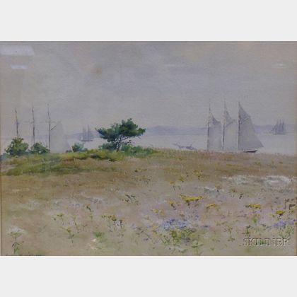 Amelia Watson (American, 1856-1934) Coastal Scene with Sailing Vessel