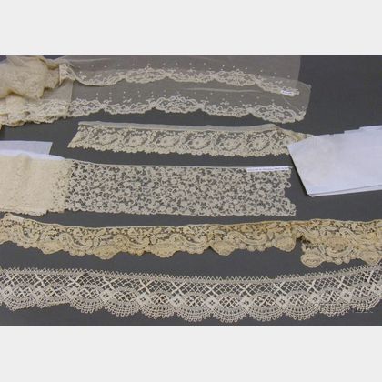 Six Assorted Needle and Bobbin Lace Trims and Flounces