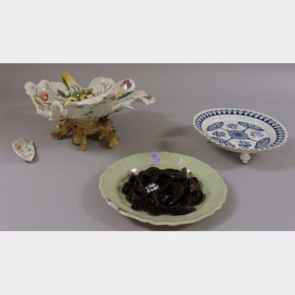 French Faience Deep Dish, Fruit Plate, and Footed Leaf-form Dish. Estimate $325-525