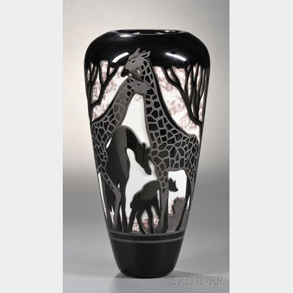 Valerie Surjan Glass Vase with Giraffes