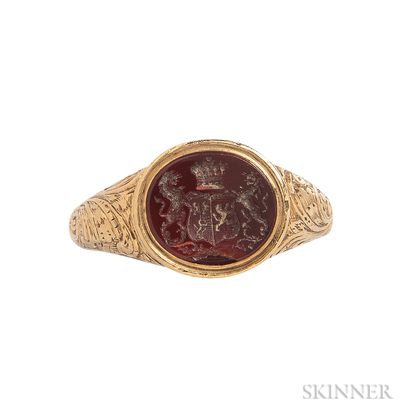 Antique High-karat Gold and Carnelian Seal Ring