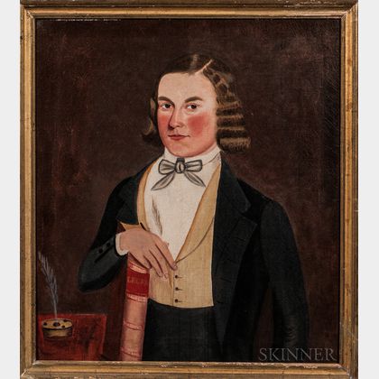 Attributed to Jonathan Adams Bartlett (Maine, 1817-1902) Portrait of a Young Man with a Ledger Book
