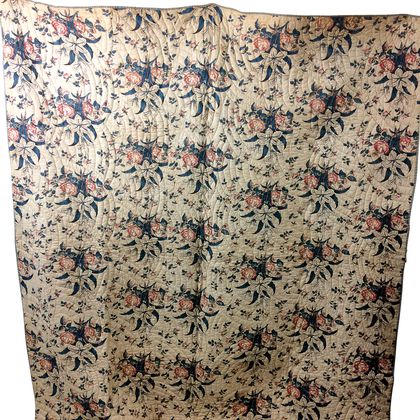 Chintz Printed Cotton Quilt and Braided Floral Mat. Estimate $100-150