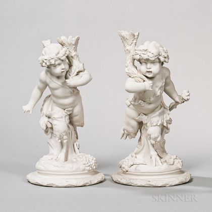 Pair of Wedgwood White Jasper Figures of Fauns