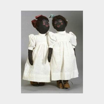 Pair of Black Cloth Dolls by Magel Burgard