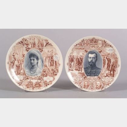 Pair of French Earthenware Nicholas II and Alexandra Commemorative Plates